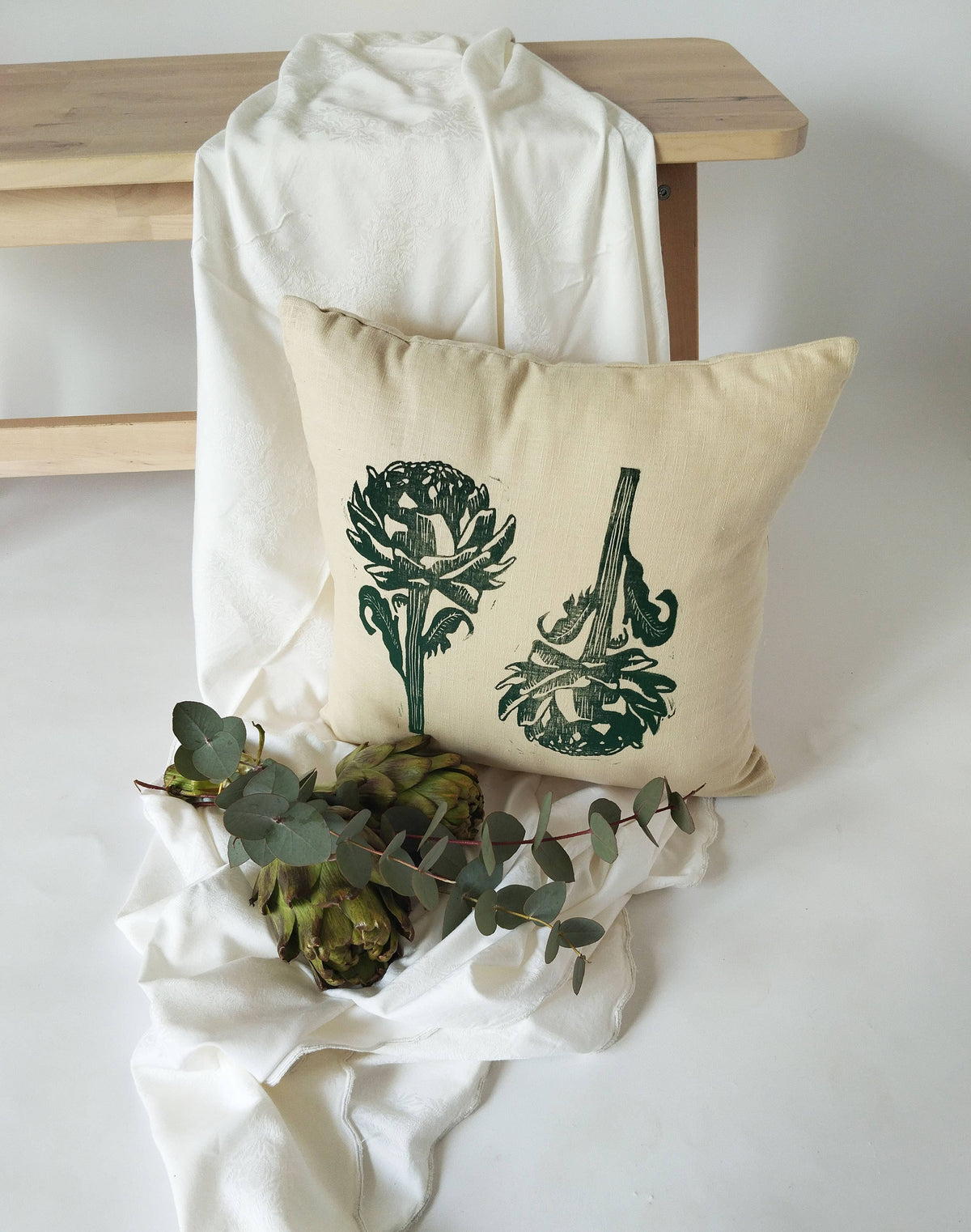 Housse de coussin imprimé artichaut ancien