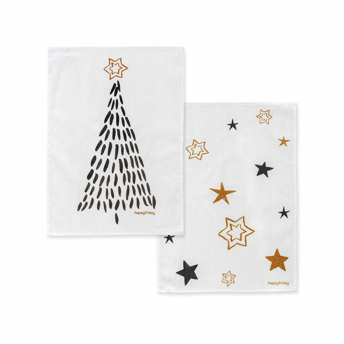 Lot de 2 torchons de cuisine Gold Xmas 70 x 50 cm