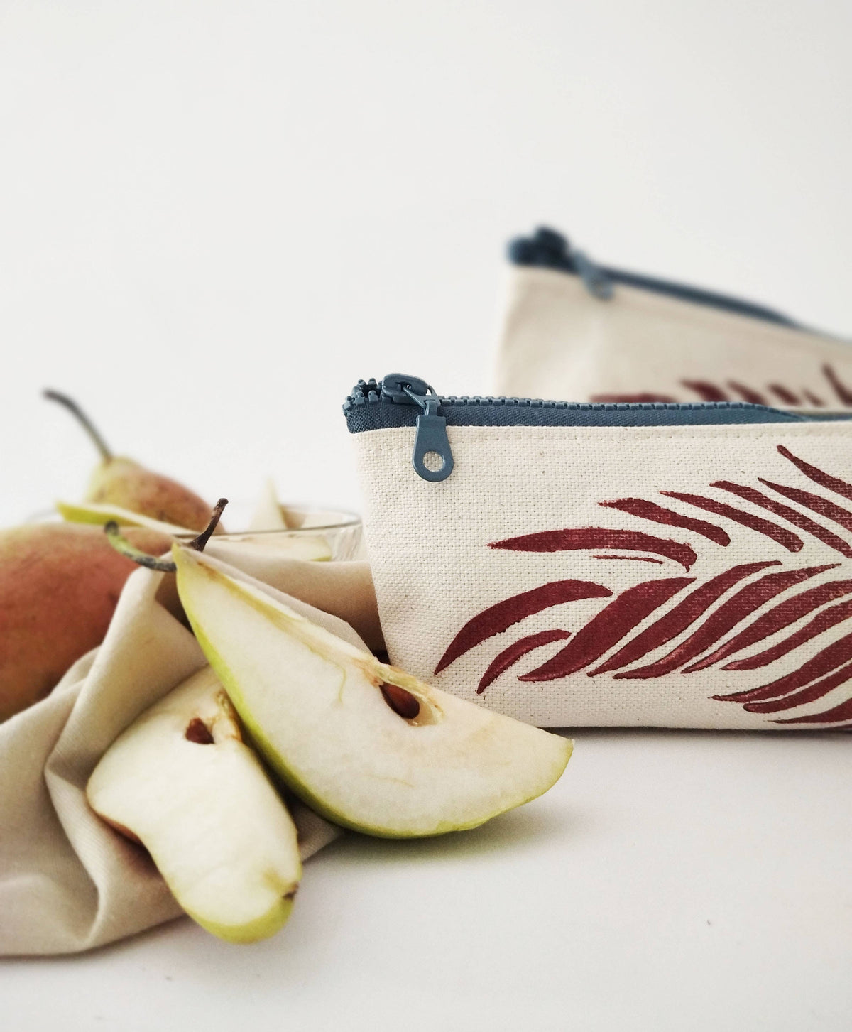 Pochette zippée motif feuille de palmier, trousse cosmétique en toile de coton