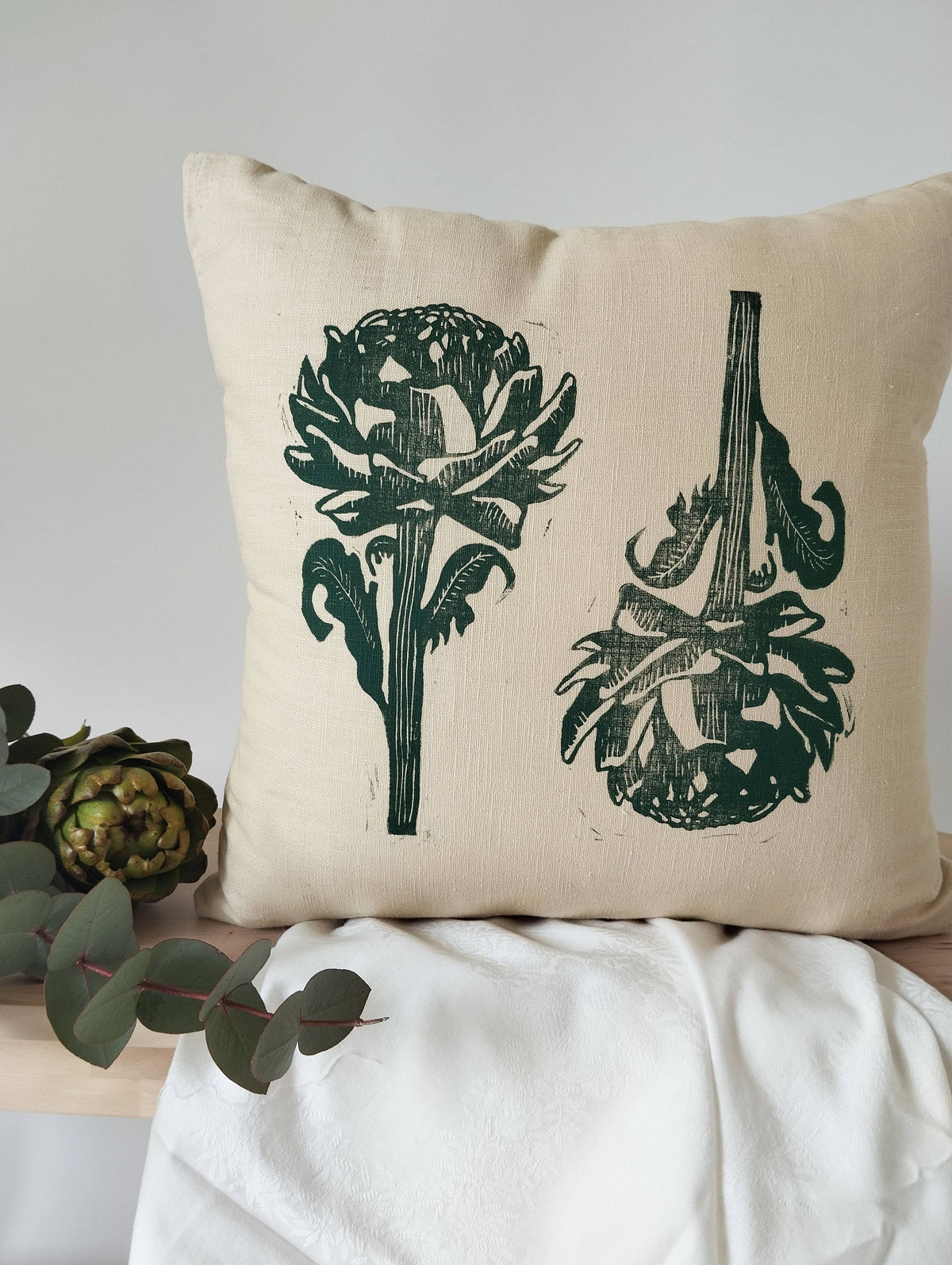 Housse de coussin imprimé artichaut ancien
