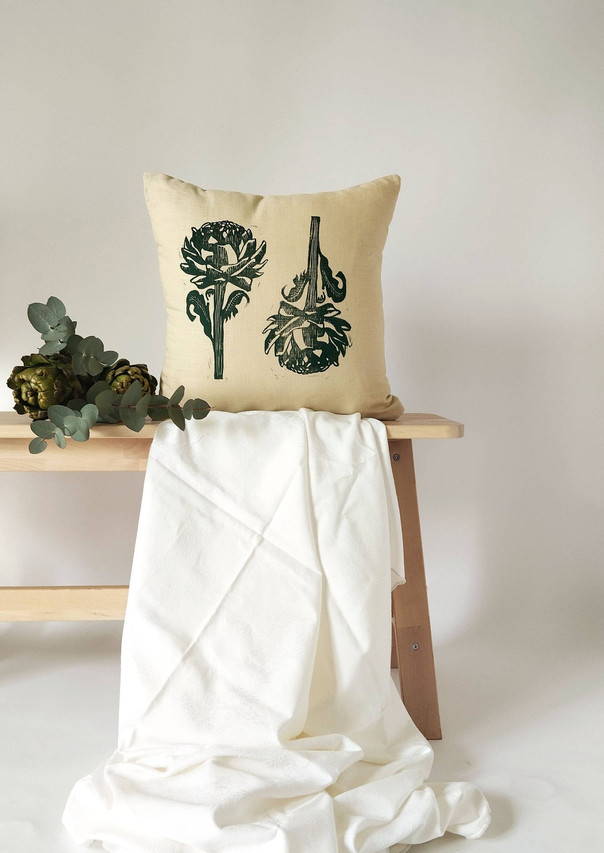Housse de coussin imprimé artichaut ancien