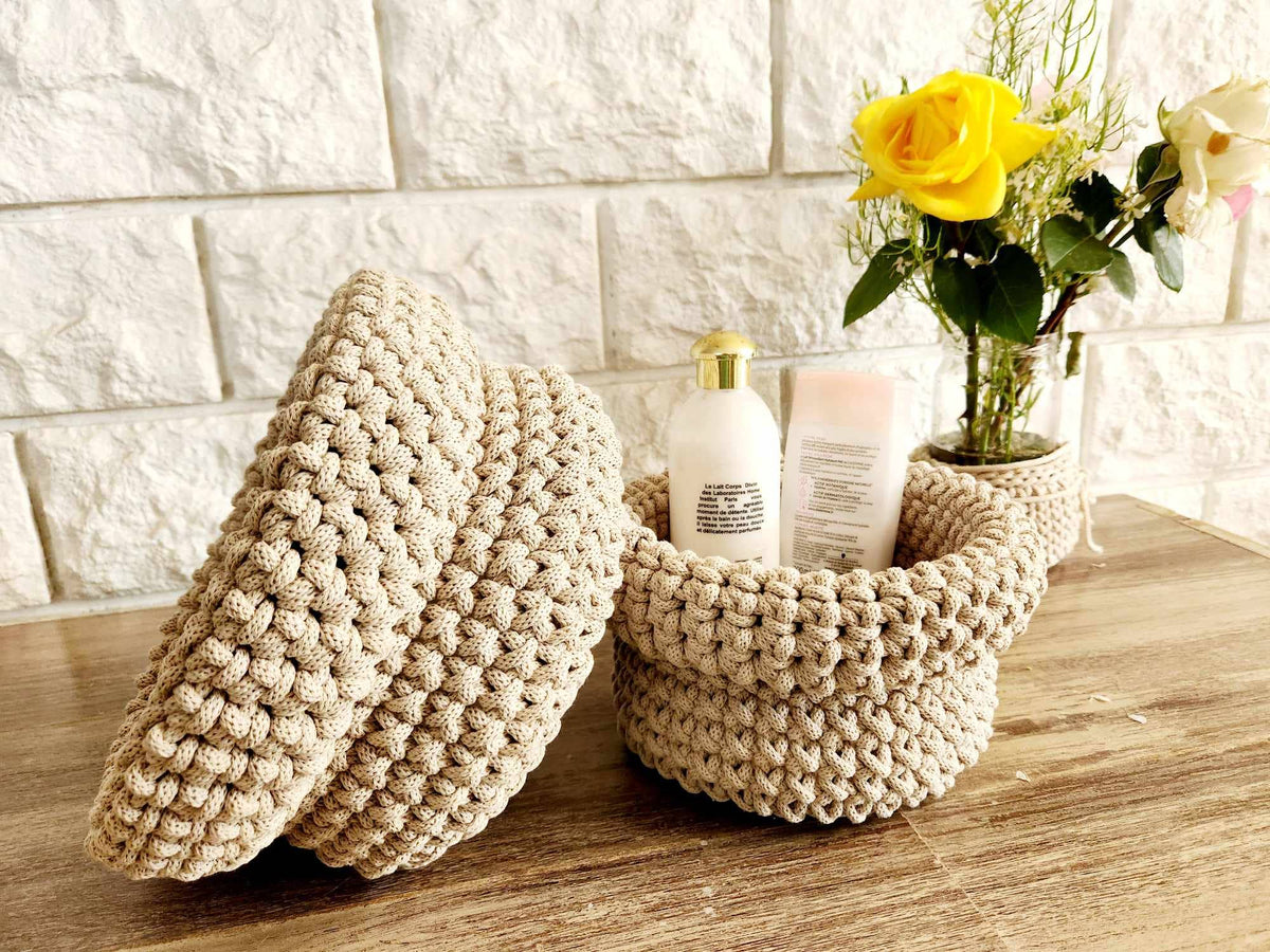 Corbeille crochet  rangement  pour n'importe quel espace: Ecru / M