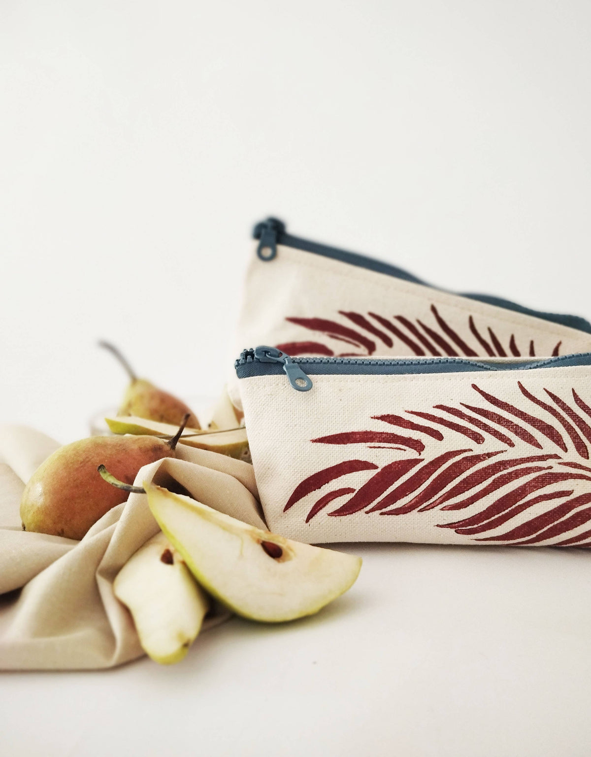 Pochette zippée motif feuille de palmier, trousse cosmétique en toile de coton