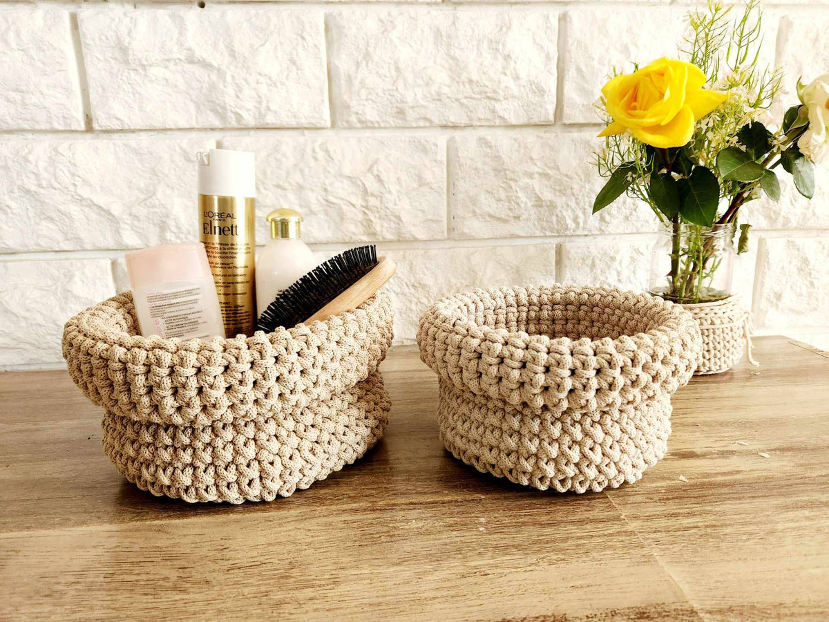 Corbeille crochet  rangement  pour n'importe quel espace: Ecru / M