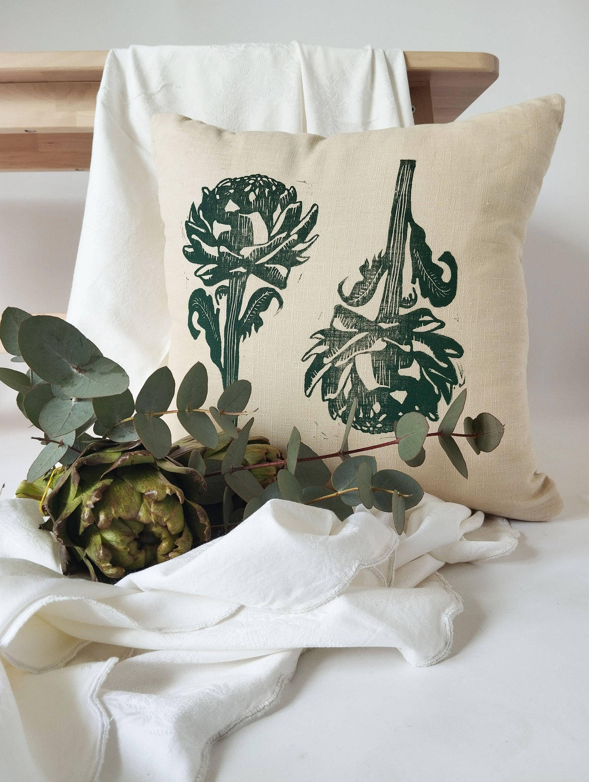 Housse de coussin imprimé artichaut ancien