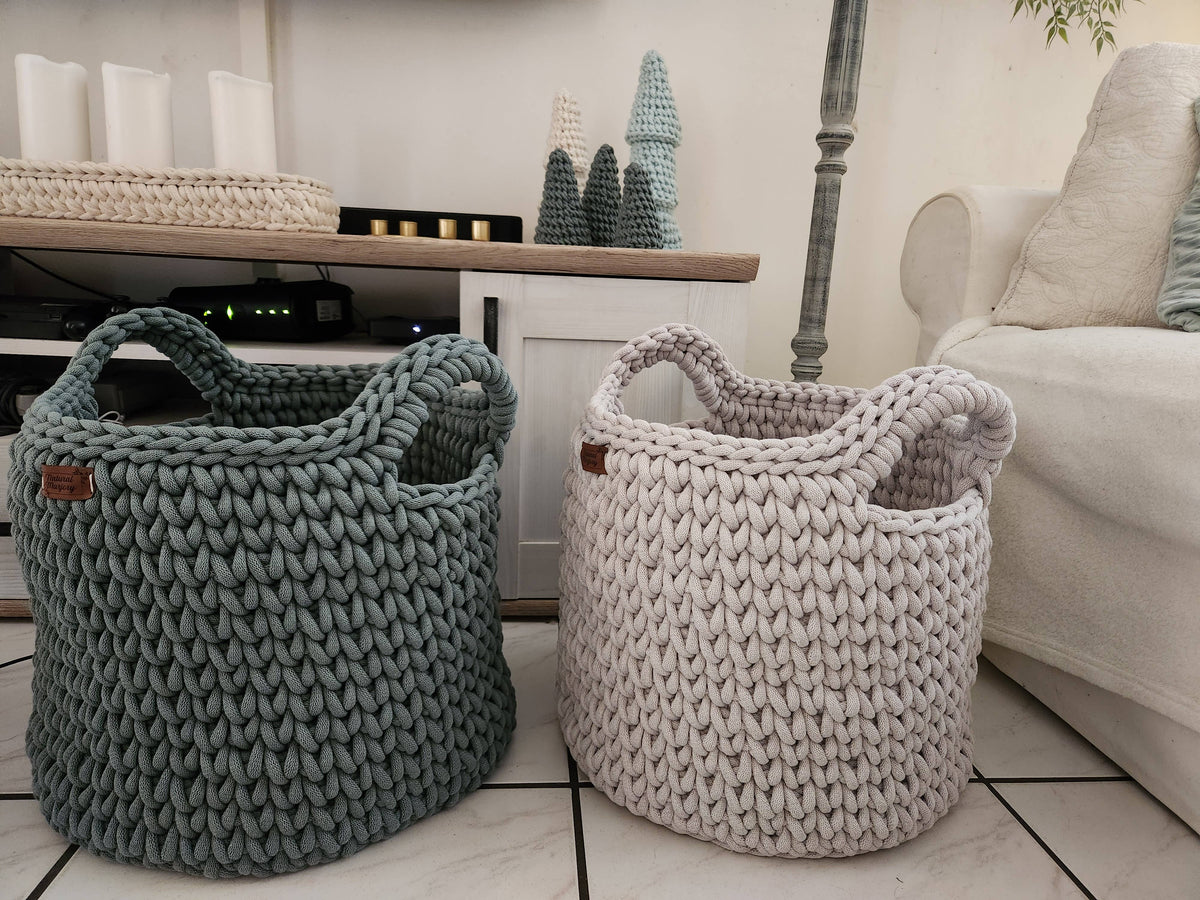 Grand panier de rangement au crochet: Vert