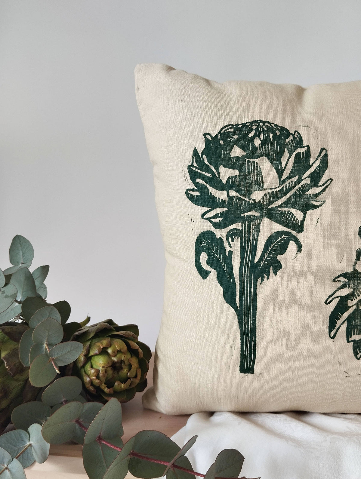 Housse de coussin imprimé artichaut ancien