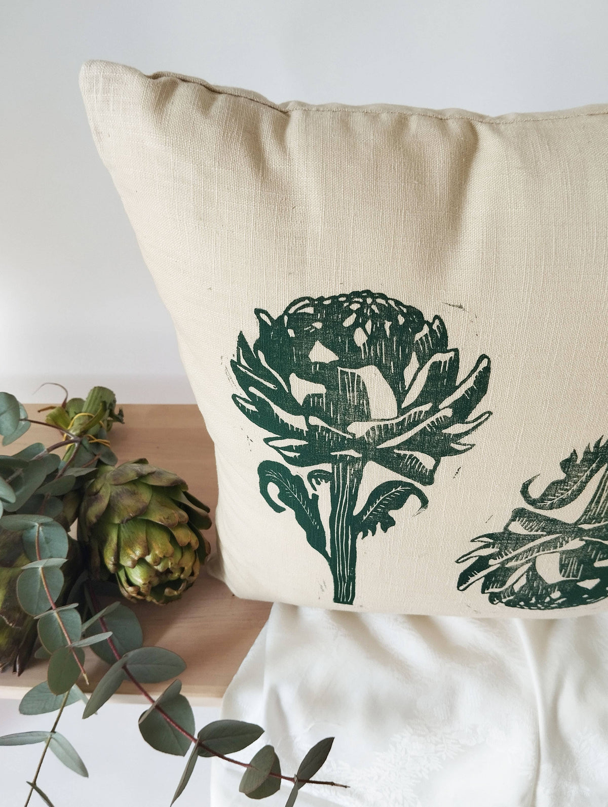 Housse de coussin imprimé artichaut ancien