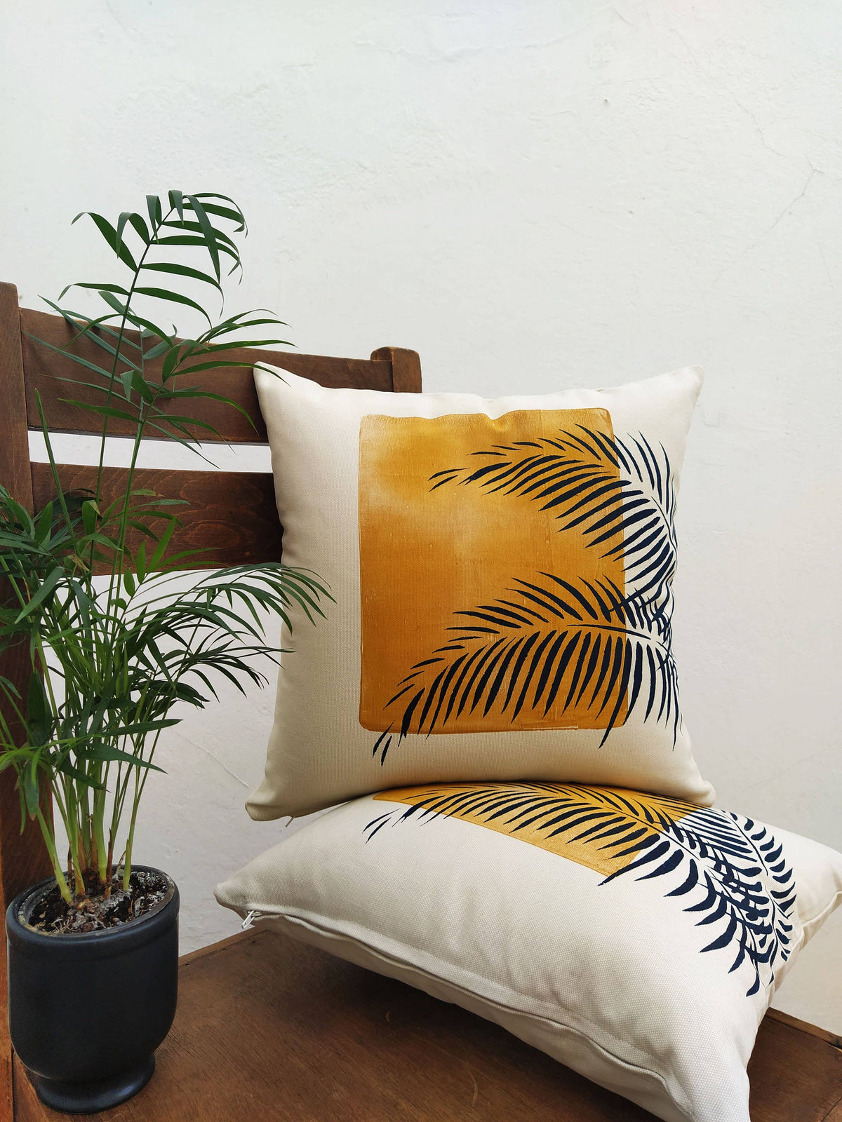 Housse de coussin décorative avec feuille de palmier imprimée