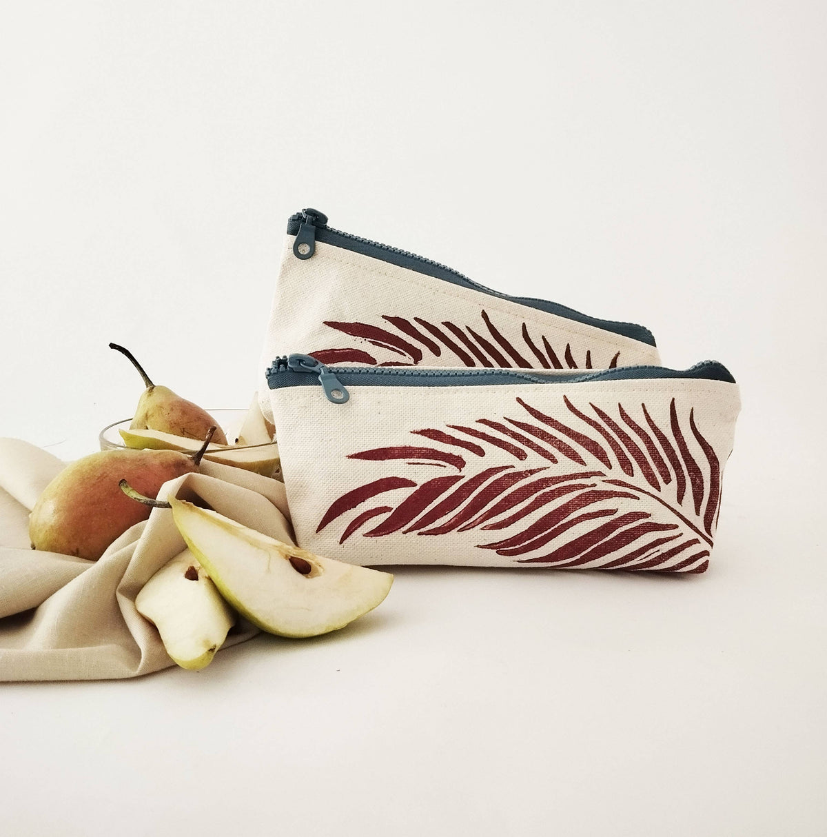 Pochette zippée motif feuille de palmier, trousse cosmétique en toile de coton