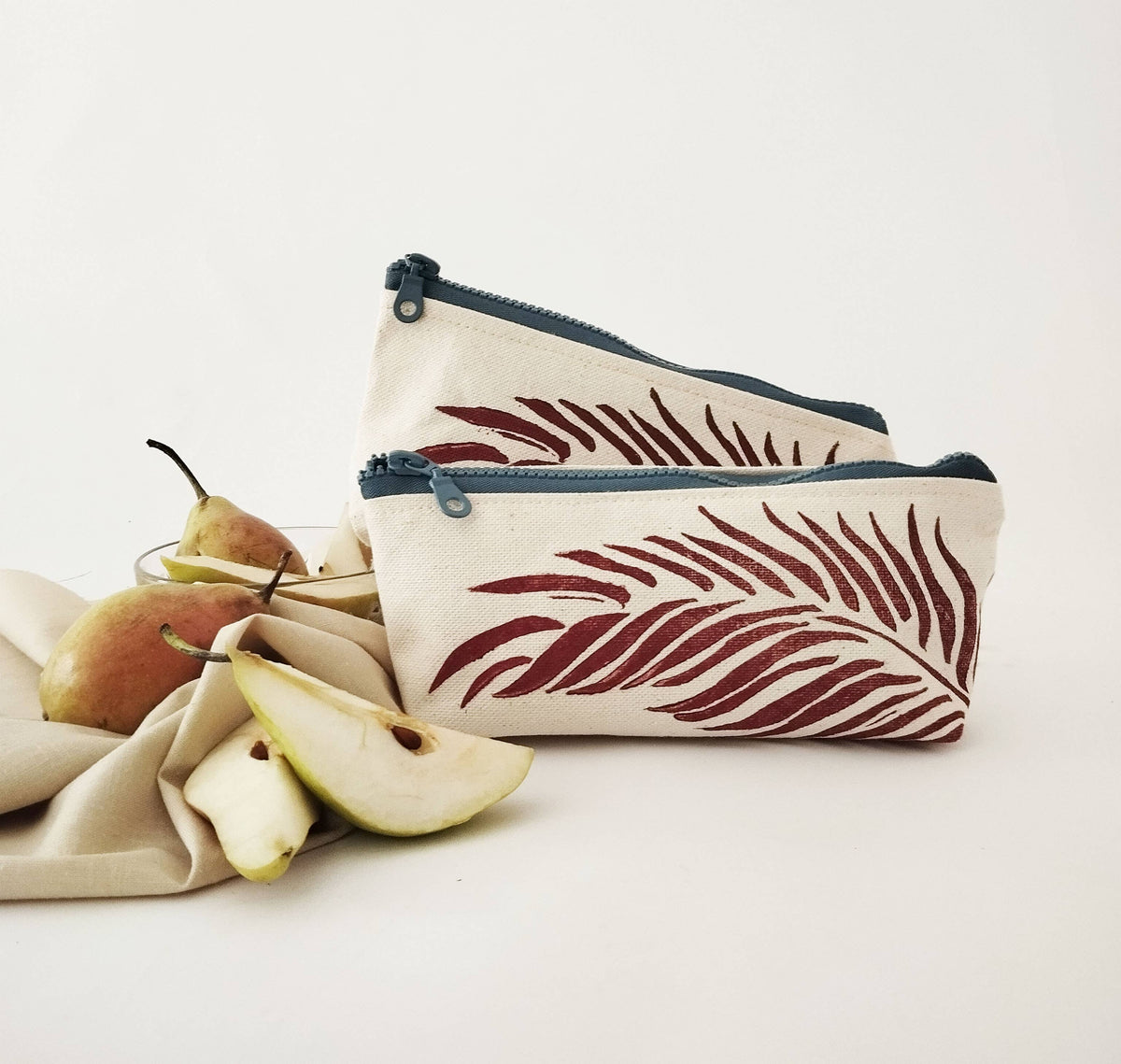 Pochette zippée motif feuille de palmier, trousse cosmétique en toile de coton