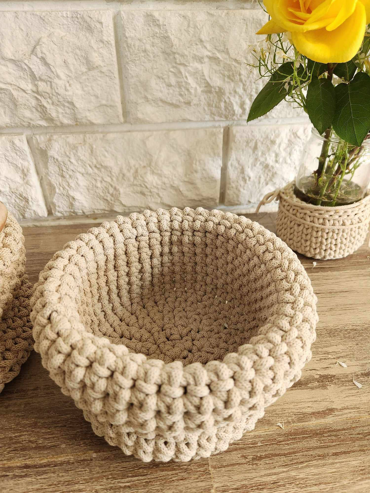 Corbeille crochet  rangement  pour n'importe quel espace: Ecru / M