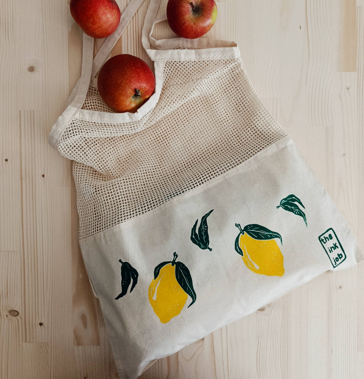 Sac cabas en filet imprimé à la main