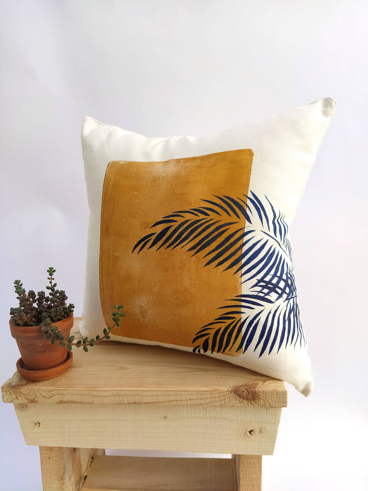Housse de coussin décorative avec feuille de palmier imprimée