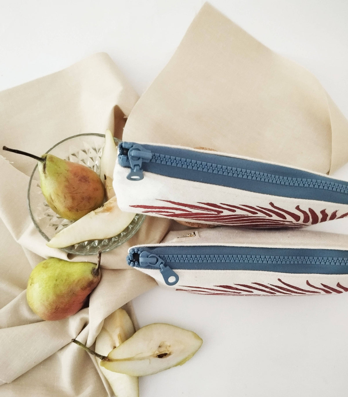 Pochette zippée motif feuille de palmier, trousse cosmétique en toile de coton