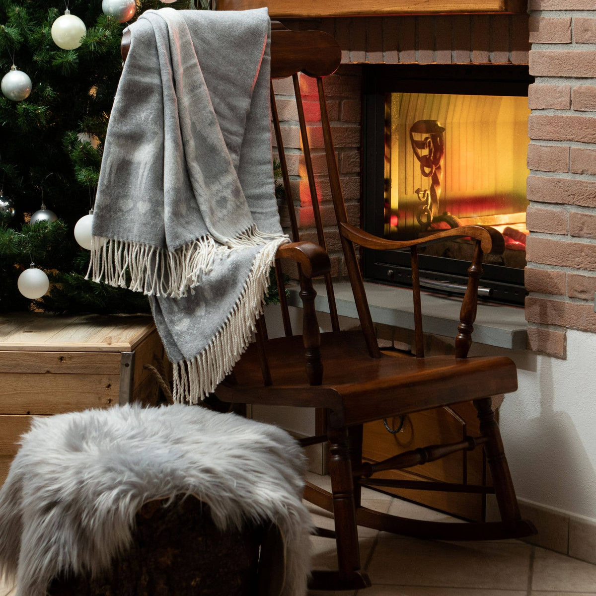 Plaid Babele en Coton Recyclé Thème de Noël volants: Rosso