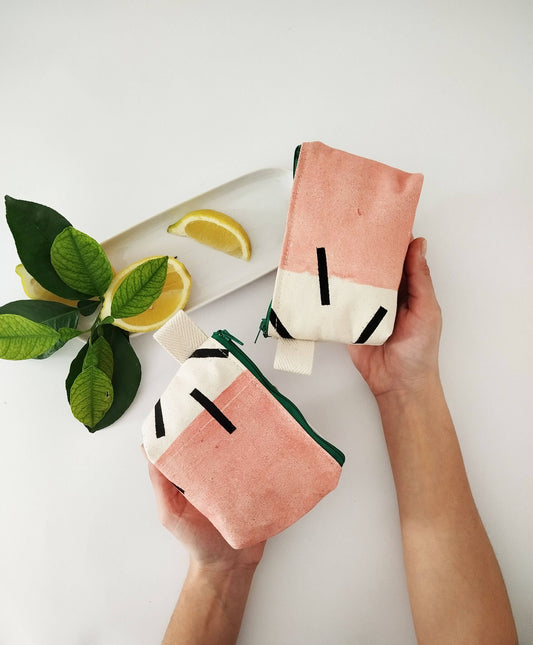 Trousse de maquillage funky rose en toile de coton