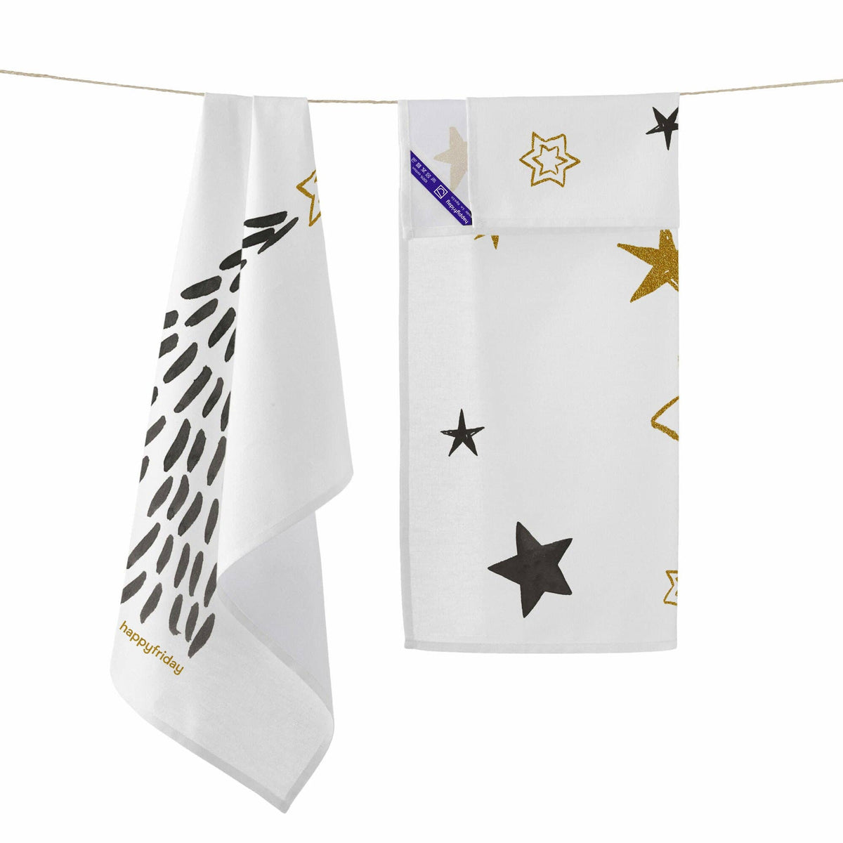 Lot de 2 torchons de cuisine Gold Xmas 70 x 50 cm