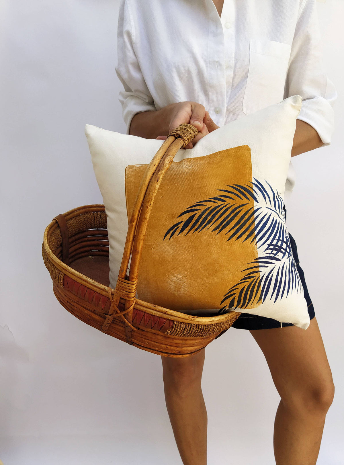 Housse de coussin décorative avec feuille de palmier imprimée