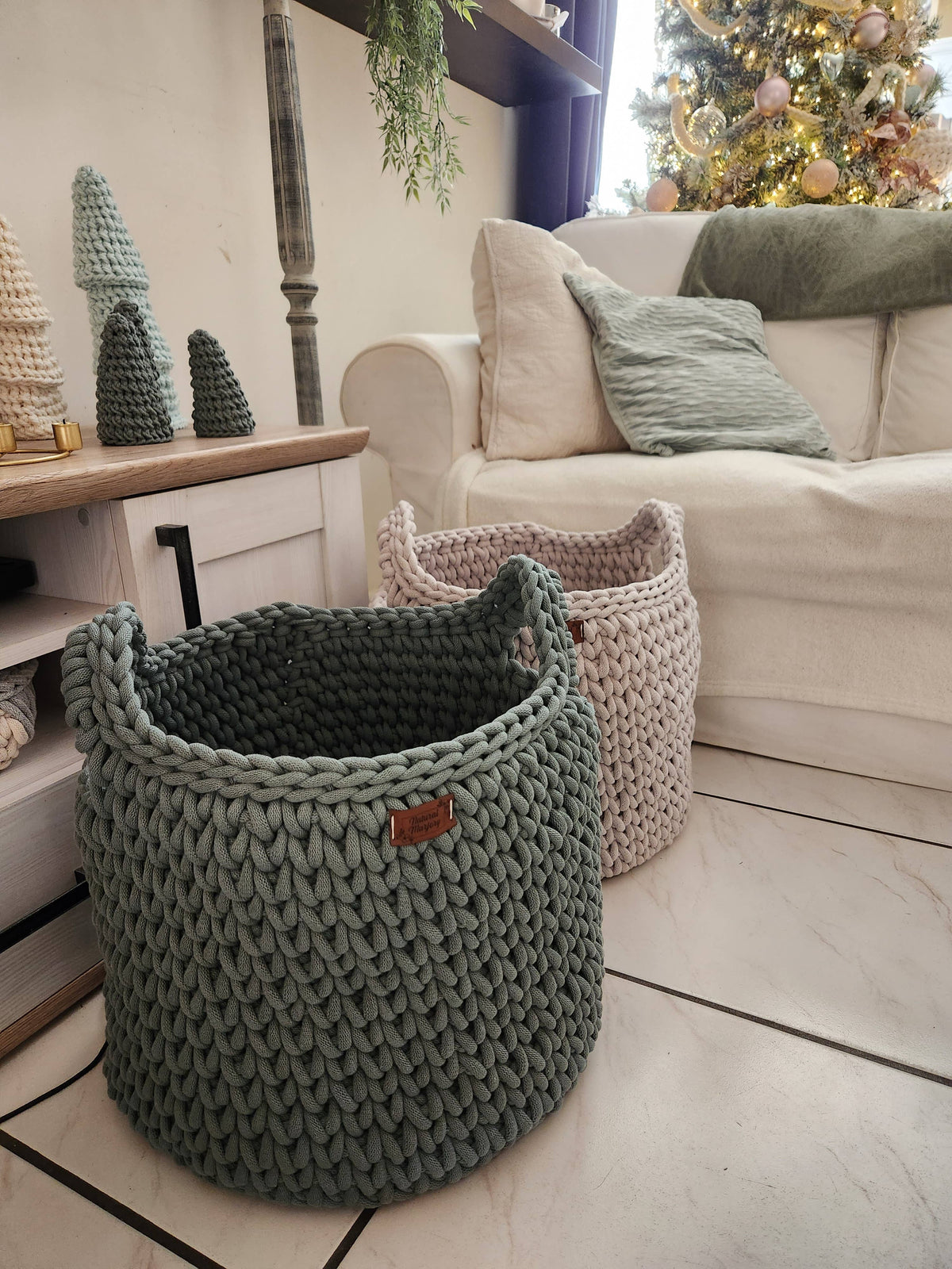 Grand panier de rangement au crochet: Vert
