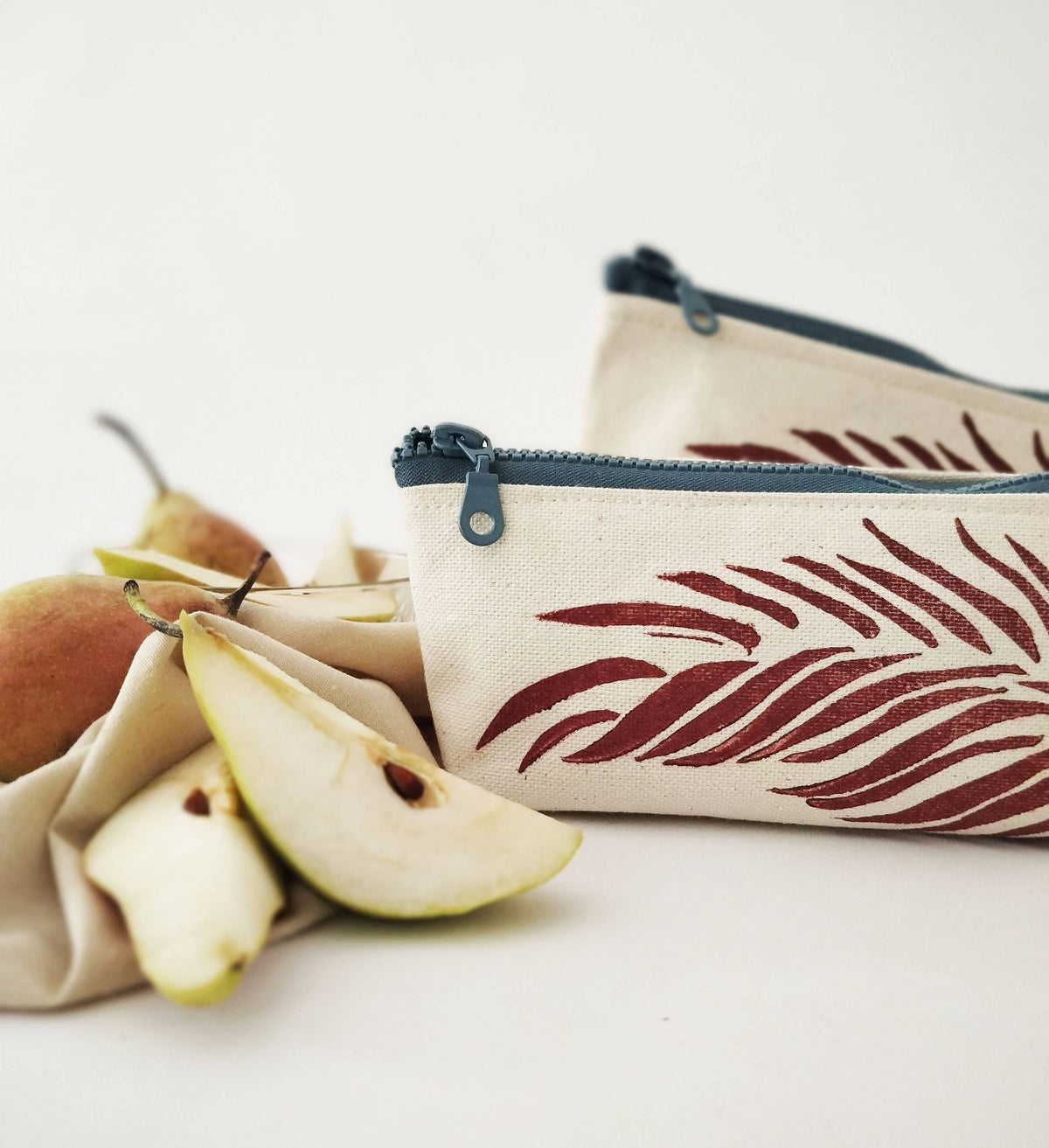 Pochette zippée motif feuille de palmier, trousse cosmétique en toile de coton