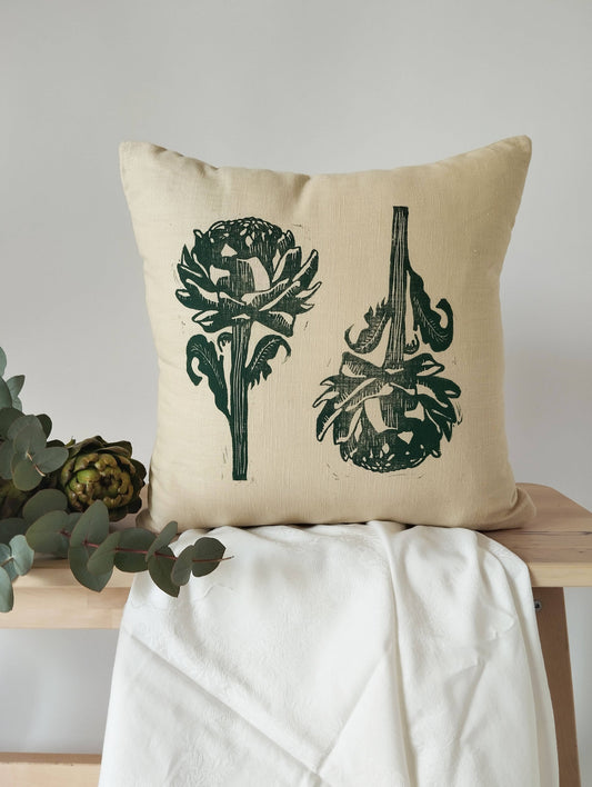Housse de coussin imprimé artichaut ancien