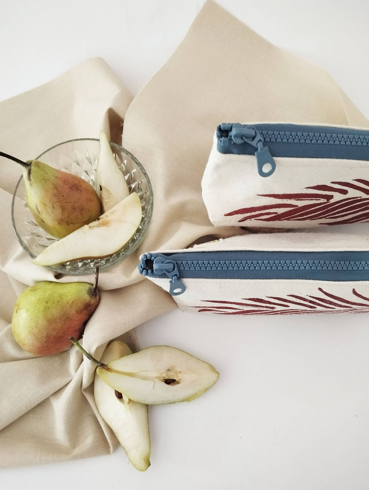 Pochette zippée motif feuille de palmier, trousse cosmétique en toile de coton