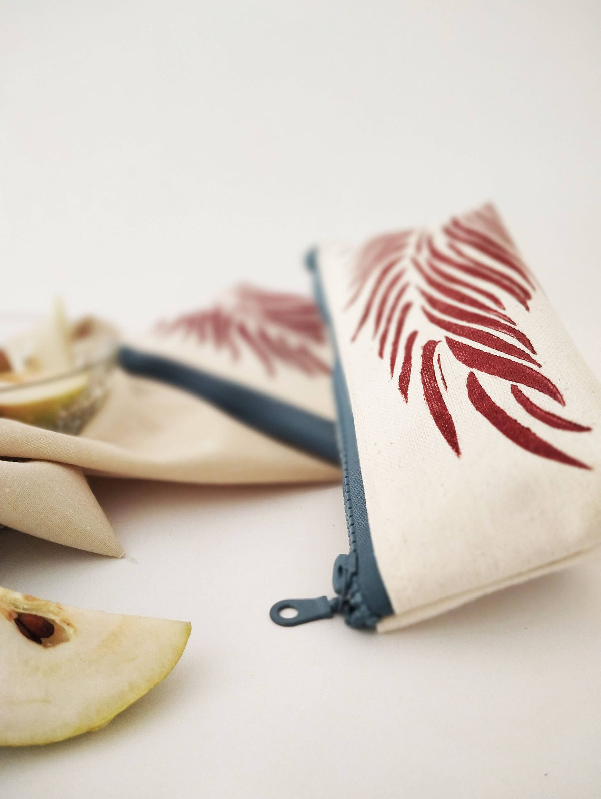 Pochette zippée motif feuille de palmier, trousse cosmétique en toile de coton
