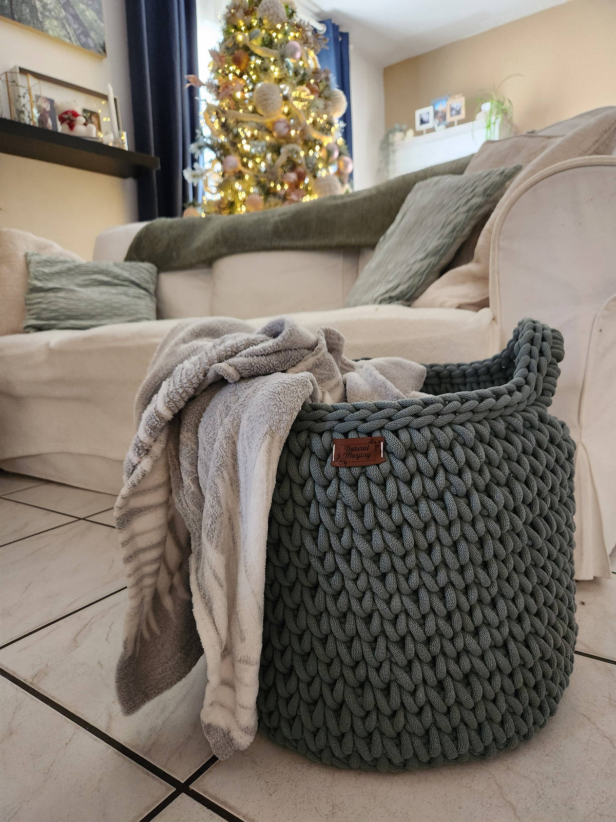 Grand panier de rangement au crochet: Vert